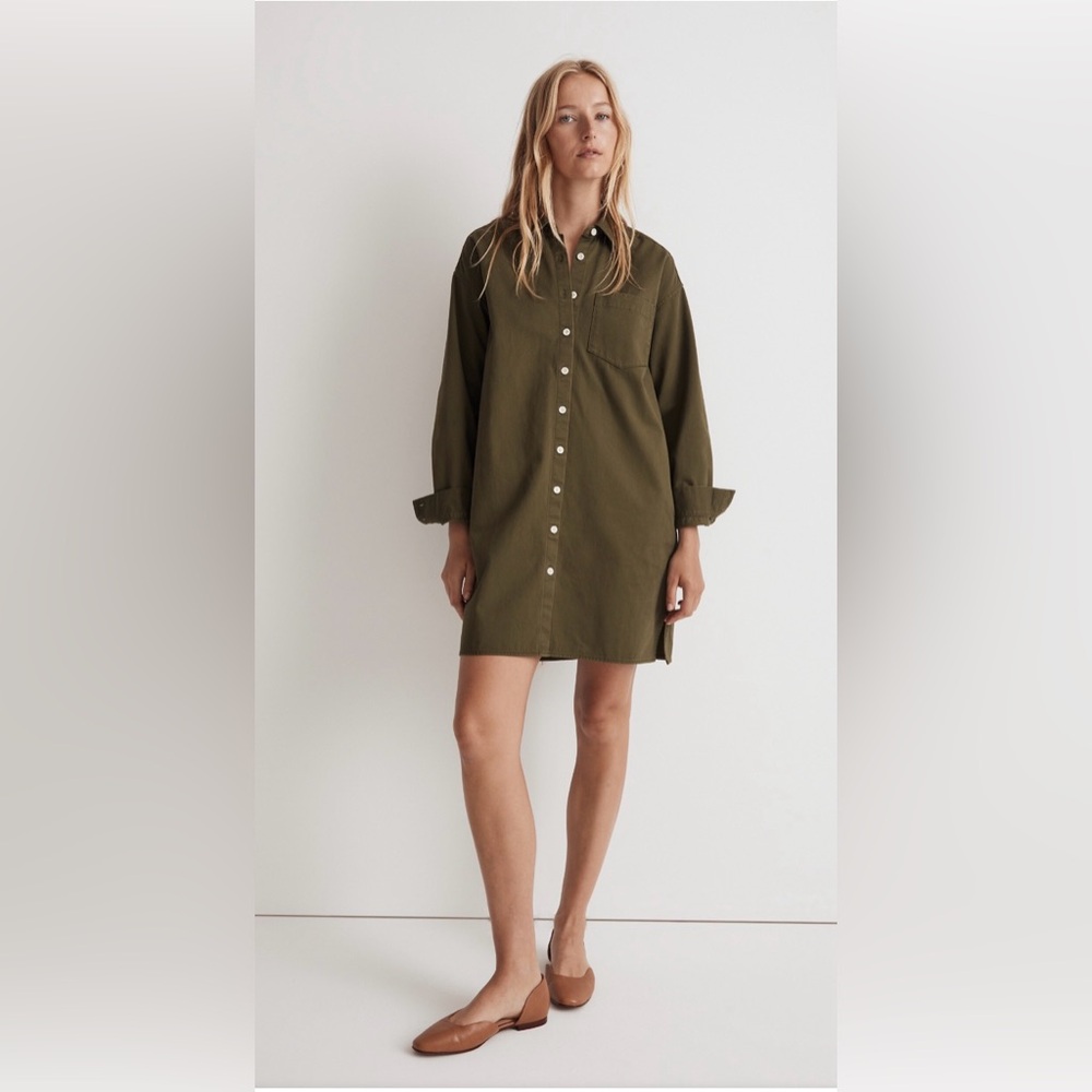 NWT Madewell Shirtdress in (Re)Generative Chino in Loden/green size medium